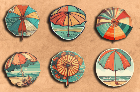 Download Retro Summer Beach Stickers Clipart Pack - Summer beach stickers Collection