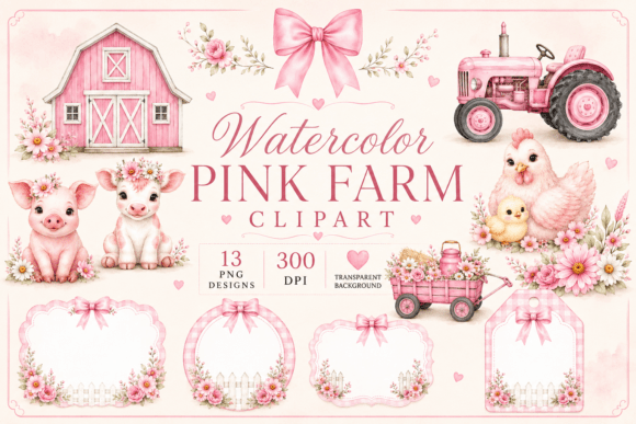Download Watercolor Pink Farm Baby Clipart - Baby clipart Collection